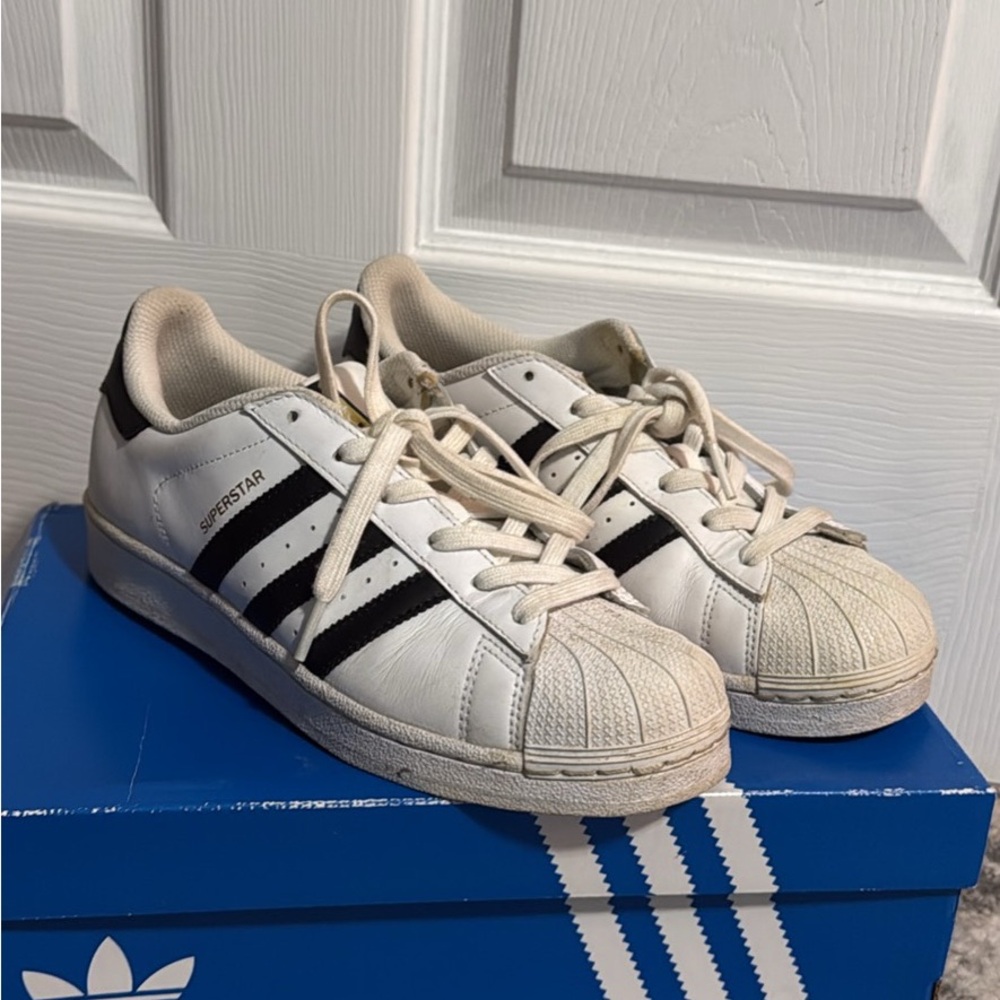 Kids White and Black Superstar Sneakers
